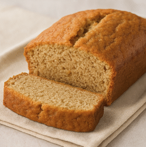 A loaf of maple banana bread baked with pure maple syrup.