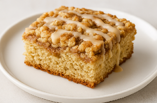 Slice of delicious coffee cake made with pure New Hampshire maple syrup